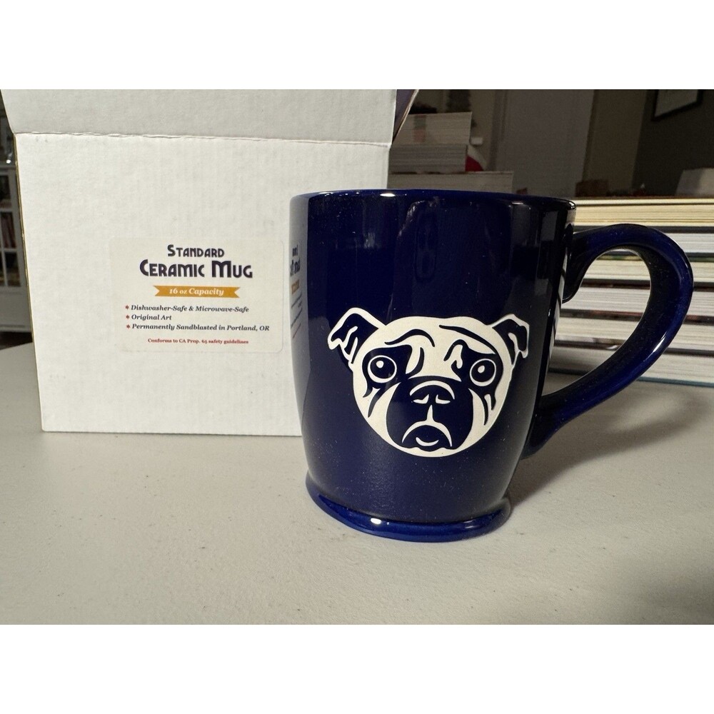 Sad Pug Mug Handcrafted By Bread & Badger PDX Dog Art Sandblasted 16 Oz New